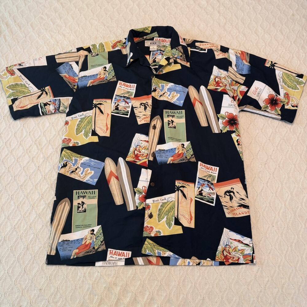 Kad Clothing Company Hawaiian Short Sleeve Postcard Print small Shirt.